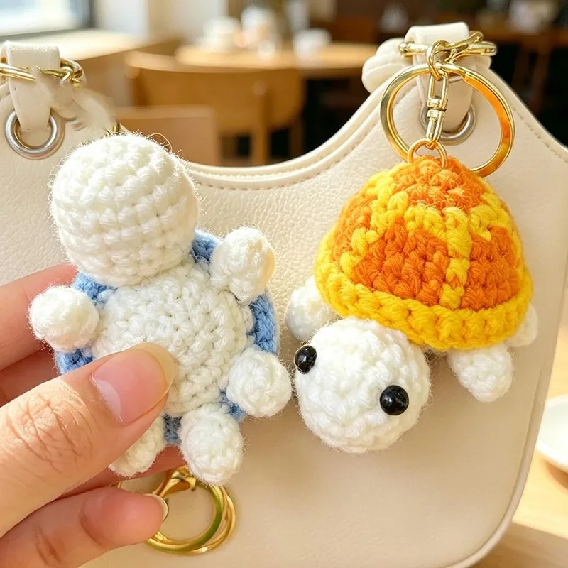 Hand Crocheted Turtle Keychain Mini Amigurumi Keyring for Bag Purse Backpack Soft Wool Pendant Cute Animal Charm Gift for Child
