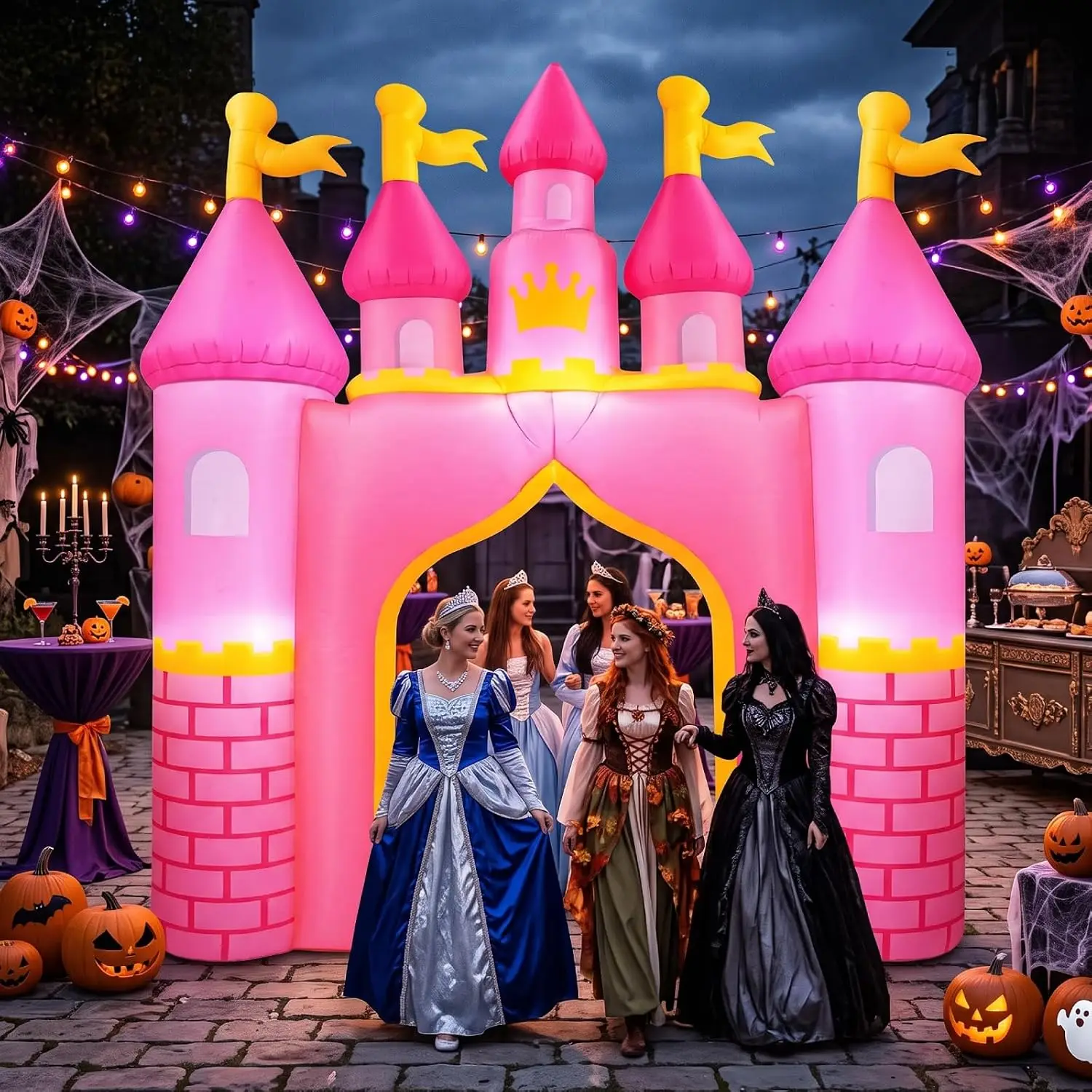 10 ft Princess Party Inflatables Decorations Princess Castle Birthday Arch Castle Blow up Archway with Pink Built in Lights LED