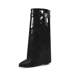 European and American Fashion Lock Decorative Sleeve Short Boots 2024 Women's Pointed Skirt Boots Fashion Banquet Boots