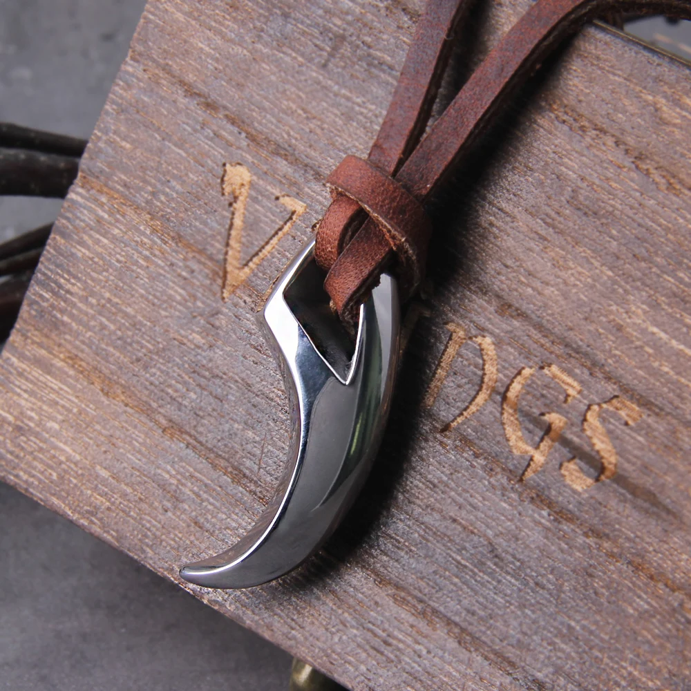 Collar con colgante de punta de diente de lobo que nunca se decolora, collar de cuerda de cuero con diente de Animal para hombres y mujeres, joyería de moda para Fitness