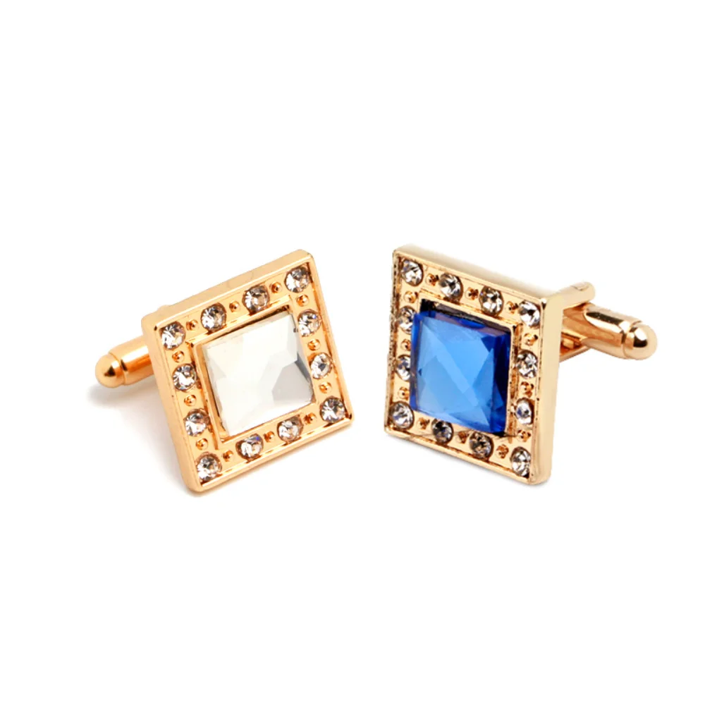 Exquisite Diamond Studded Square Cufflinks Golden Background White Sapphire Cufflinks Men's Business Dress Shirt Accessories