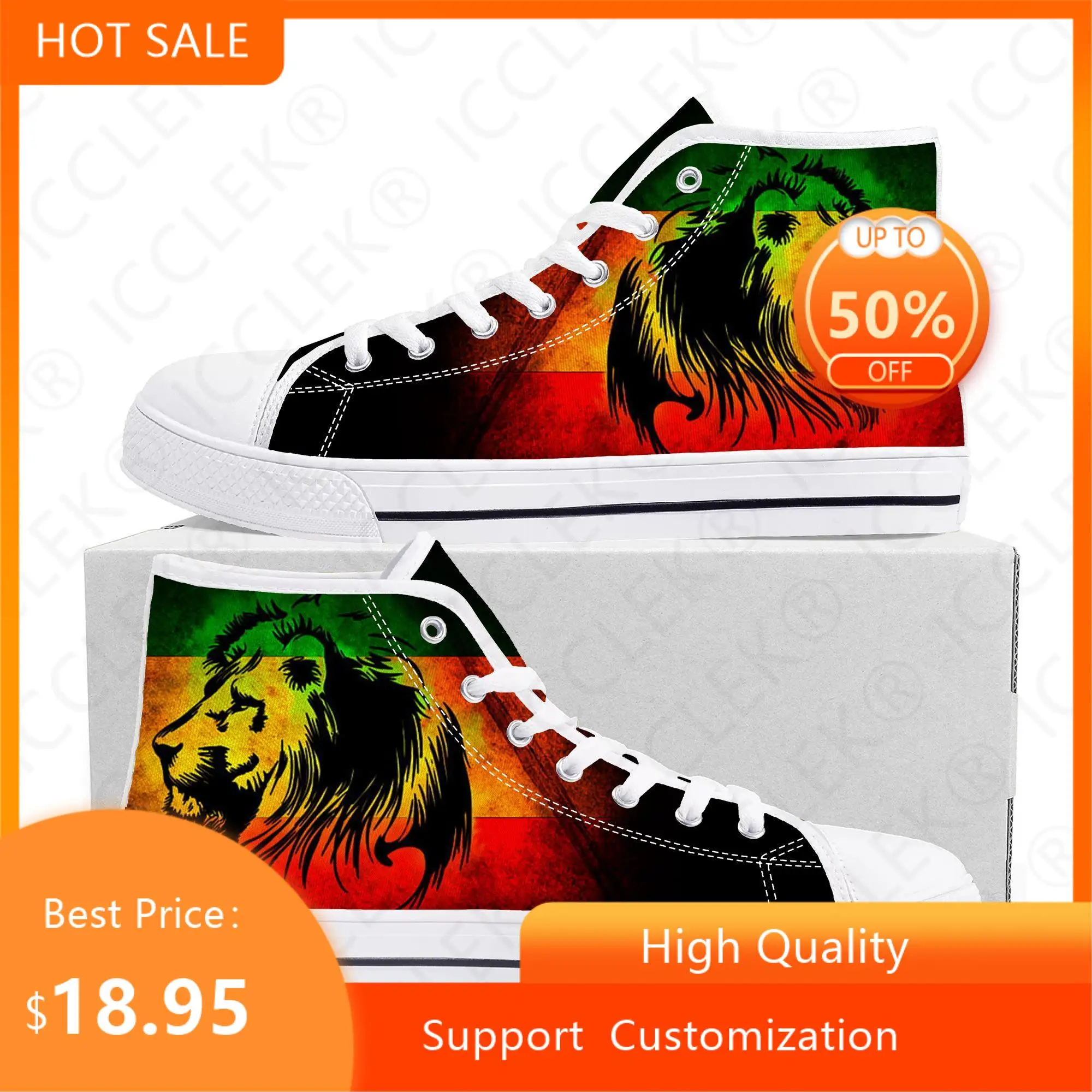 Reggae Rastafarian Rasta Rastafari Lion Of Judah High Top Sneakers Mens Womens Teenager Canvas Sneaker Casual Shoes Custom Shoe