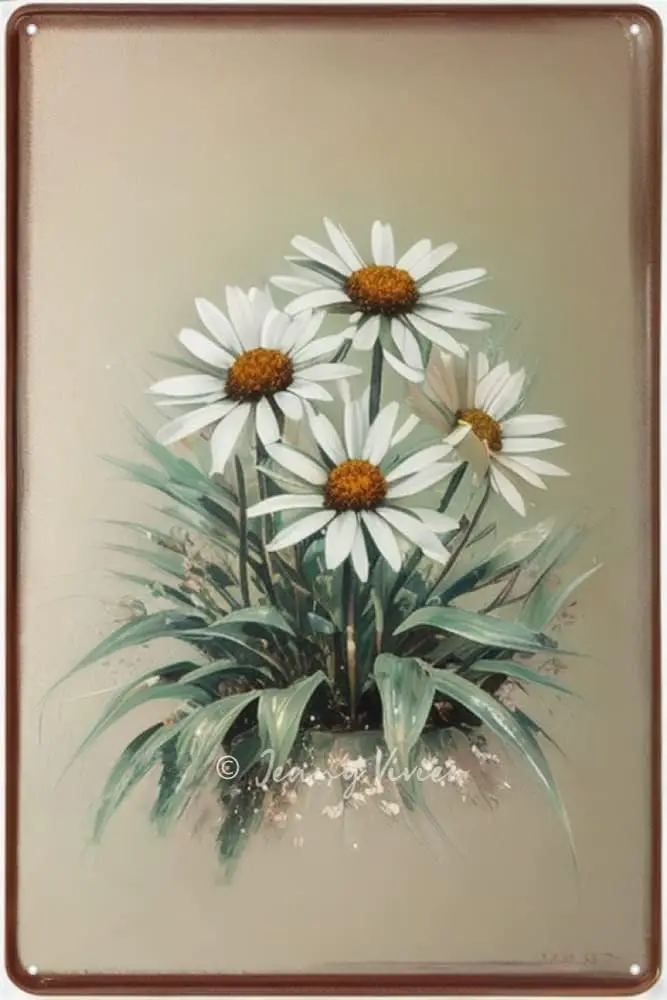 Vintage Tin Sign Flowers White Daisy with Dew Drop Metal Sign Floral Garden Retro Wall Decor for Home Cafes Office Store Pubs Cl