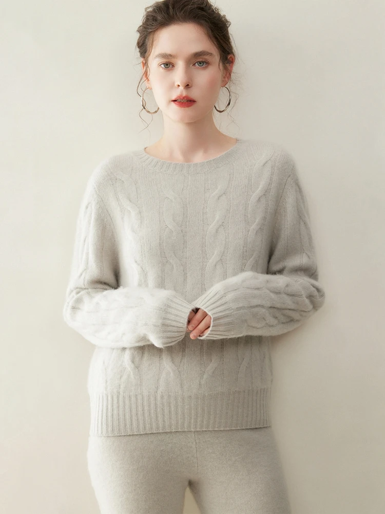 Женский осенне-зимний теплый мягкий комфортный толстый 100% кашемировый вязаный свитер с длинными рукавами, пуловер с круглым вырезом, элегантная одежда, топы