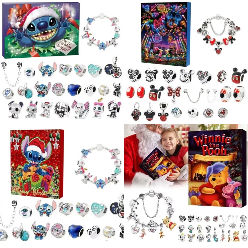 Kit de bracelets de calendrier de l'avent de Noël Mickey - Compte à rebours de Noël de 24 jours pour la fabrication de bijoux à bricoler soi-même pour les filles Cadeau de Noël parfait pour fille