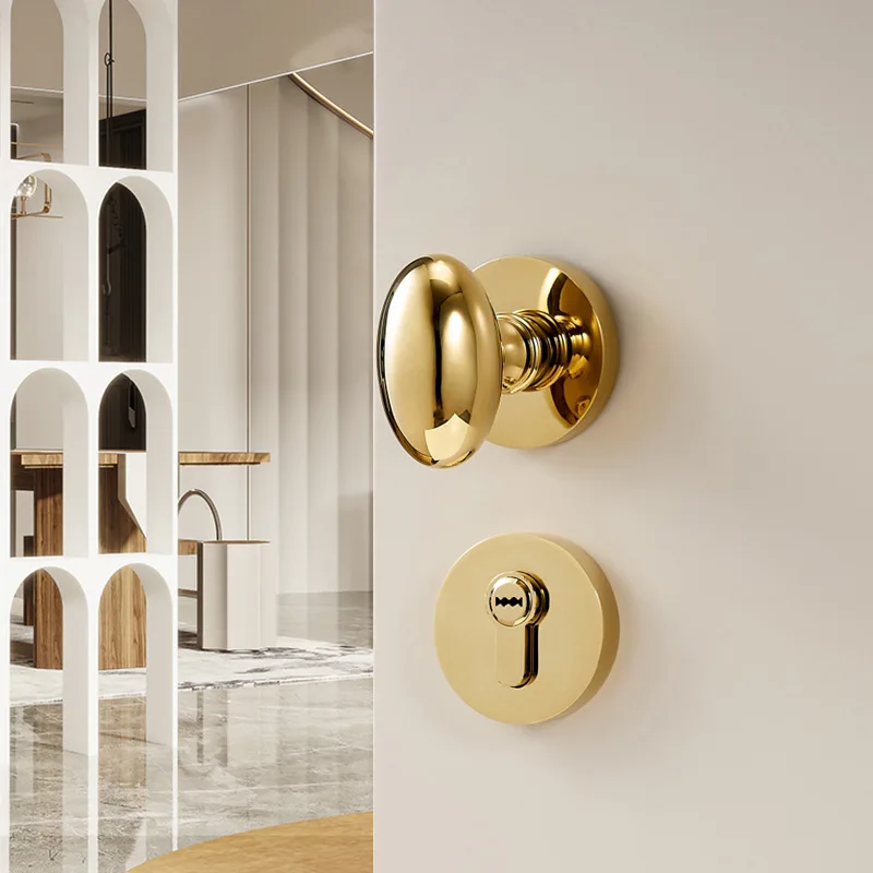 American gold door lock French light luxury indoor bedroom door lock bright gold duck egg wooden door handle with lock
