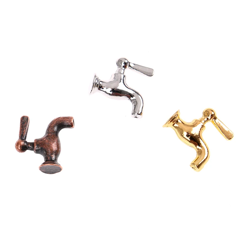 4 unids/set 1:12 grifo de agua de Metal en miniatura para casa de muñecas accesorios de baño grifo en miniatura para casa de muñecas