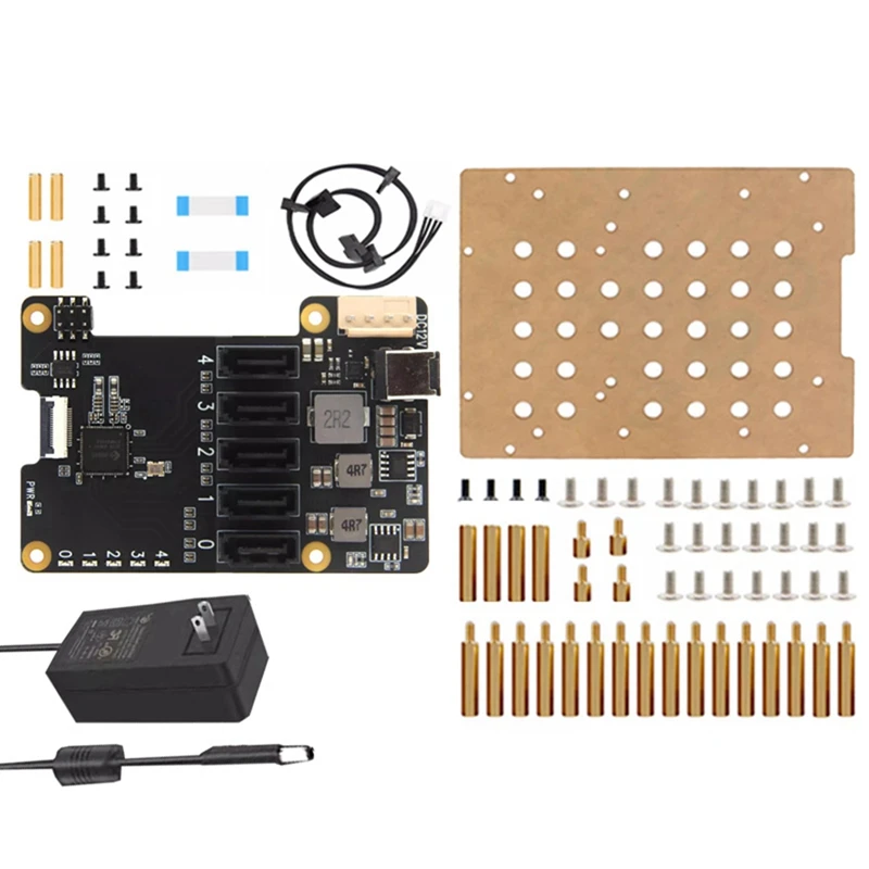 X1009 PCIe ถึง 5 พอร์ต SATA SHIELD สําหรับ Raspberry Pi 5 PCIe ถึง 5 SATA 3.0 ไม่สนับสนุน BOOT จาก HDD/SSD US PLUG