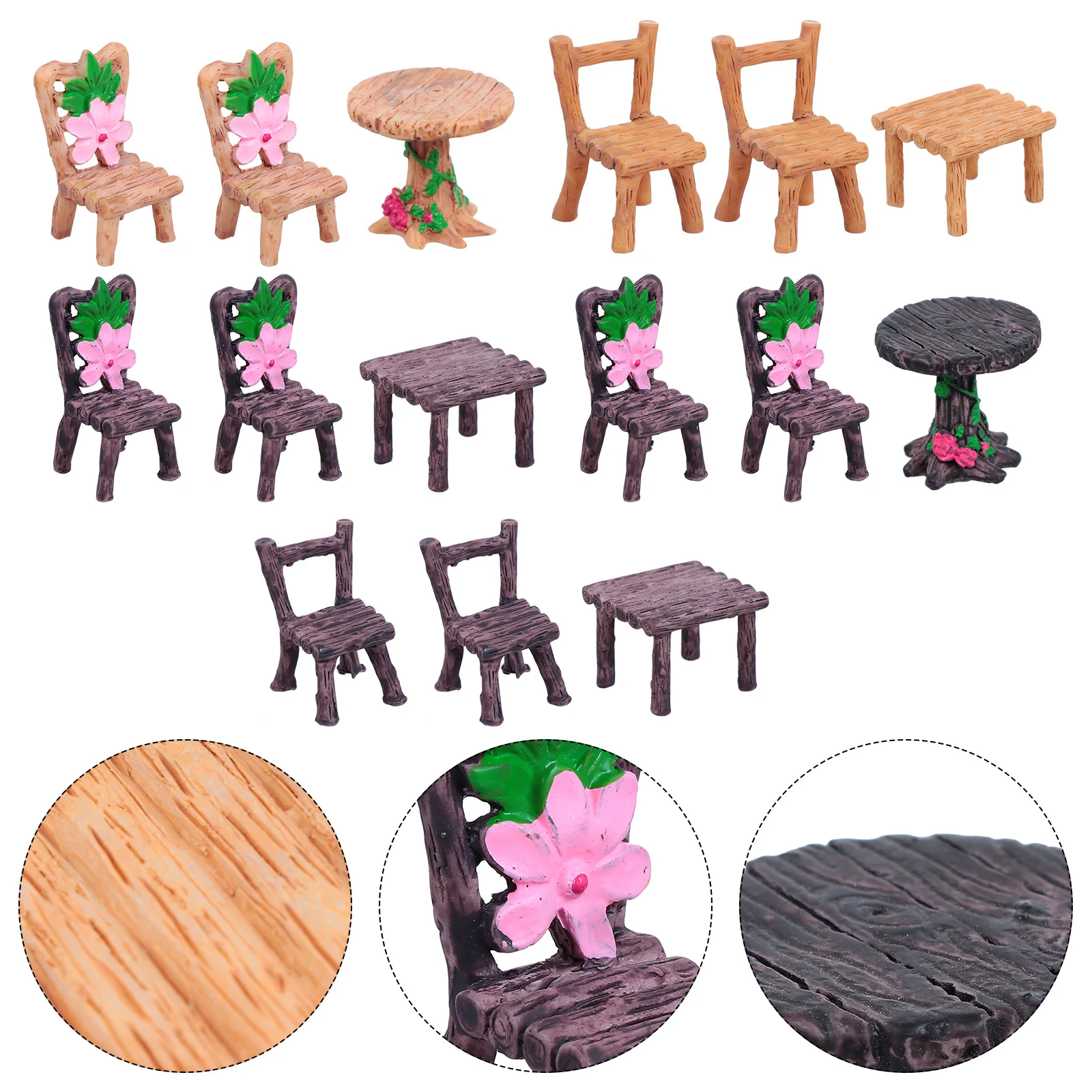 5Sets Miniature Furniture Decor Resin Table Chairs Set for Home Office Desk Decoration Kids Gift Fairy Garden Accessories