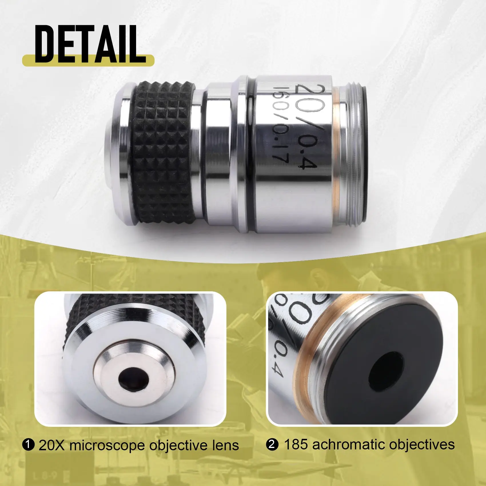 185กล้องจุลทรรศน์วัตถุประสงค์ achromatic วัตถุประสงค์20X ชิ้นส่วนกล้องจุลทรรศน์ชีวภาพ
