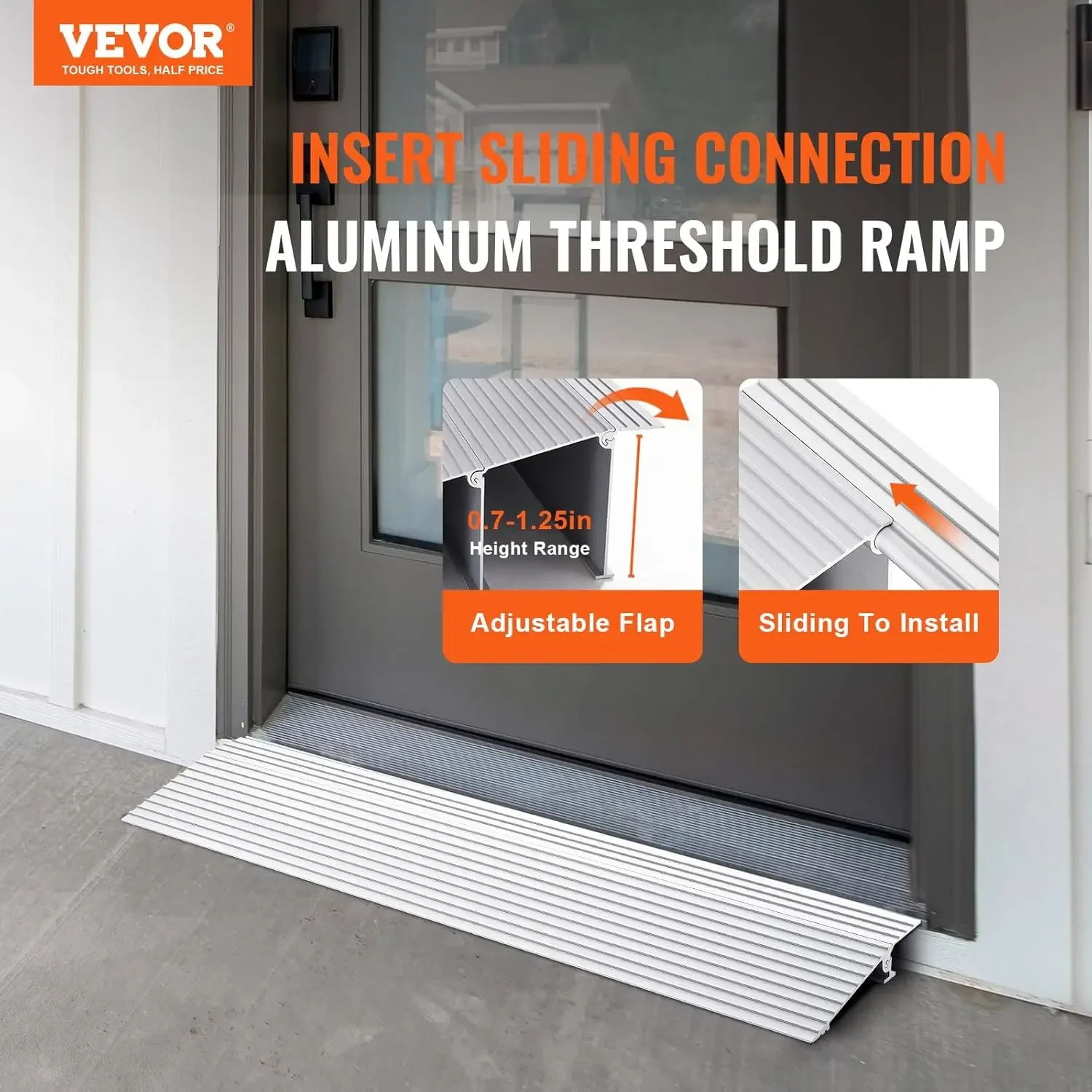 Door Threshold Ramp, 1" Rise Door Ramp for Wheelchairs, Aluminum Threshold Ramp for Doorways Rated 800 lbs Load Capacity