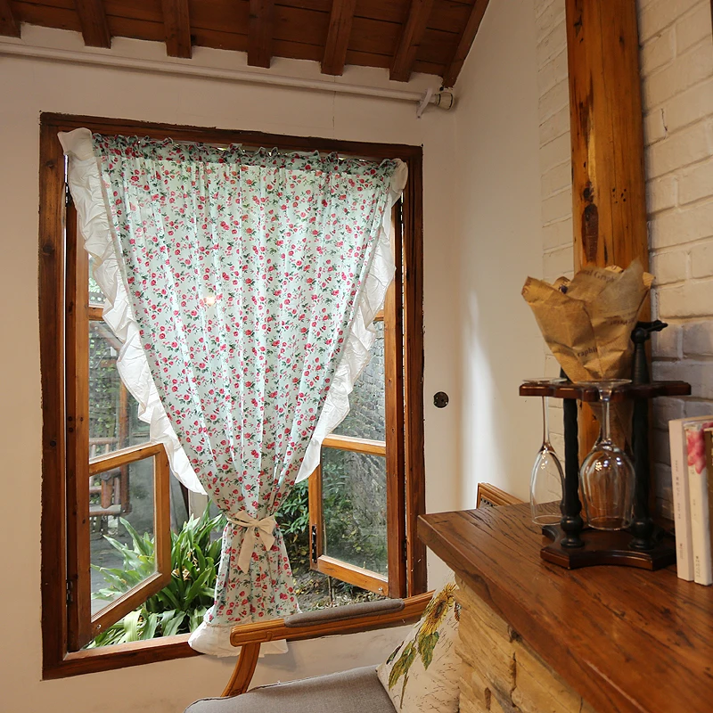 British-style country floral pastoral custom half-curtain rod pocket curtain