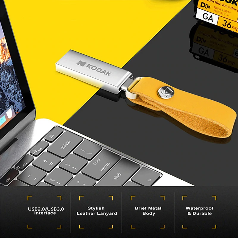 KODAK asli USB 2.0 Flash Drive logam Pendrive 16GB 32GB 64GB Memoria USB kulit Landyard kunci usb-stick gratis pengiriman item