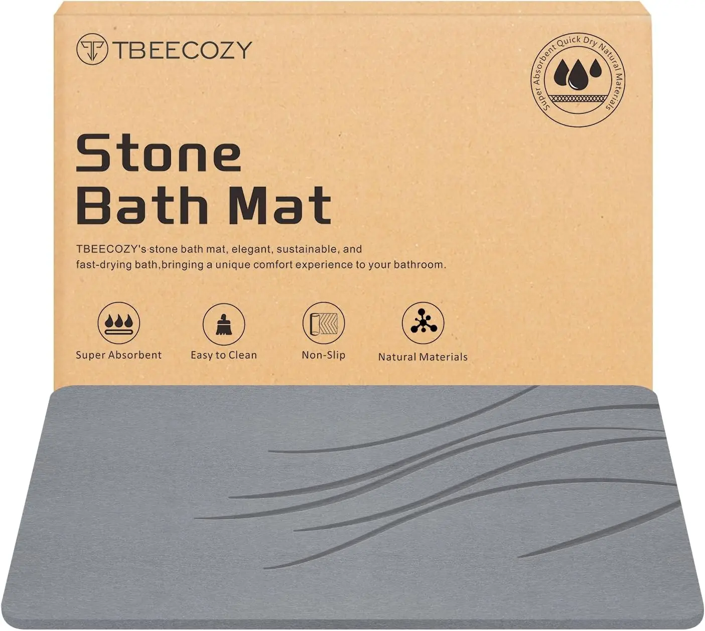 

Stone Bath Mat, Diatomite Fast Drying Non Slip Stone Shower Mat, Super Absorbent for Bathroom & Kitchen, Multi-Use as Pe