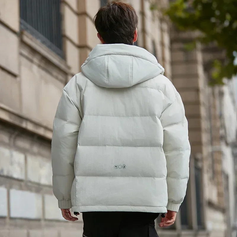 Men's New Winter Hooded Down Jacket White Duck Down Simple Warm Jacket All-Match Solid Color Coat Clothes