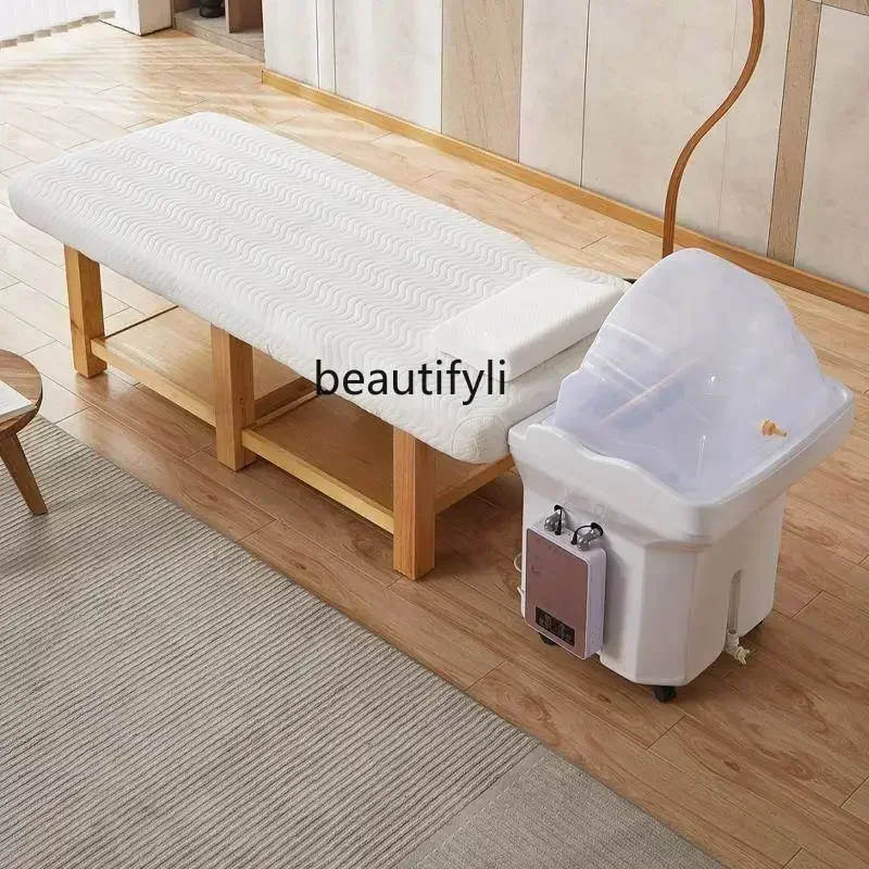 Head Therapy Water Circulation Bed Fumigation Spa Machine Beauty Salon Barber Shop Movable with Water Tank Shampoo Basin