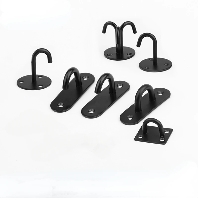 Black Stainless steel wall Hook Heavy Duty Fixed Pad Eye Plate Deck Door Buckle U/J-Shaped Heavy Duty Ceiling Mount Hanger