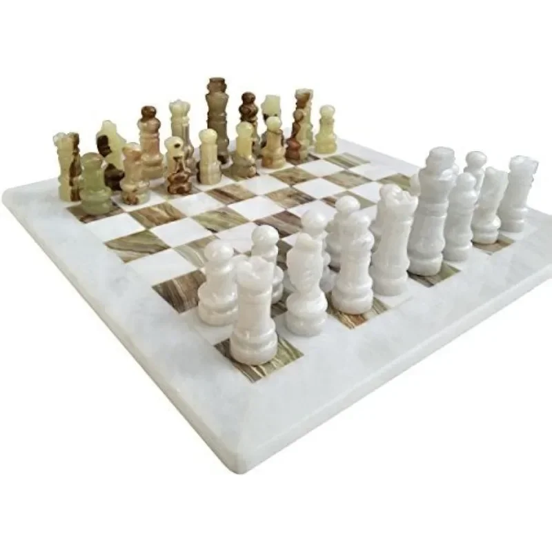 

Handmade Staunton White Green Onyx Marble Chess Board Game Set - Best Board Games Suitable Table Décor Non Checker Board Game