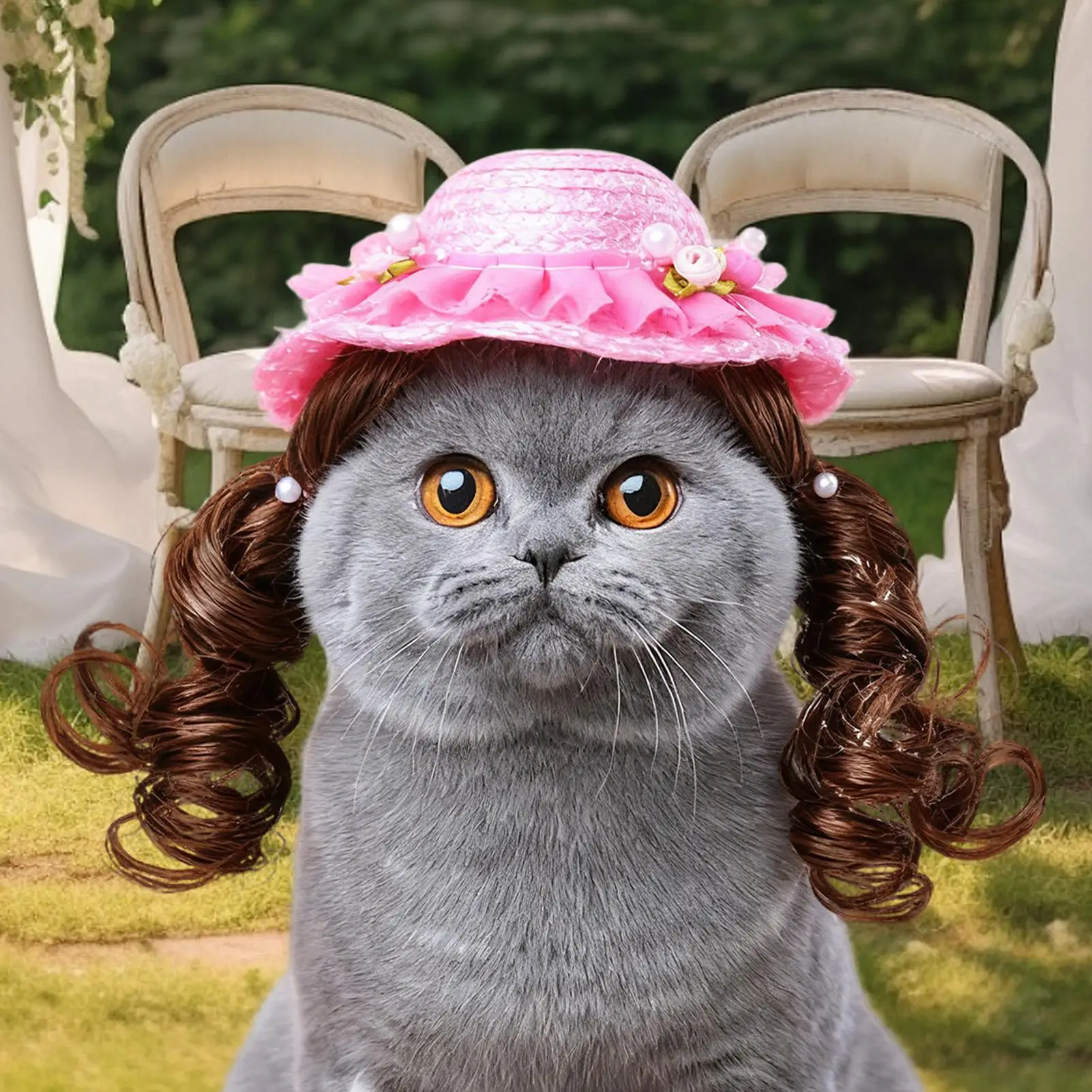 

Puppy Hat Cute Costume Clothes with Wig Bright Color Kitten Hat for Pet Puppy Birthday Party Halloween Winter Sun Beach