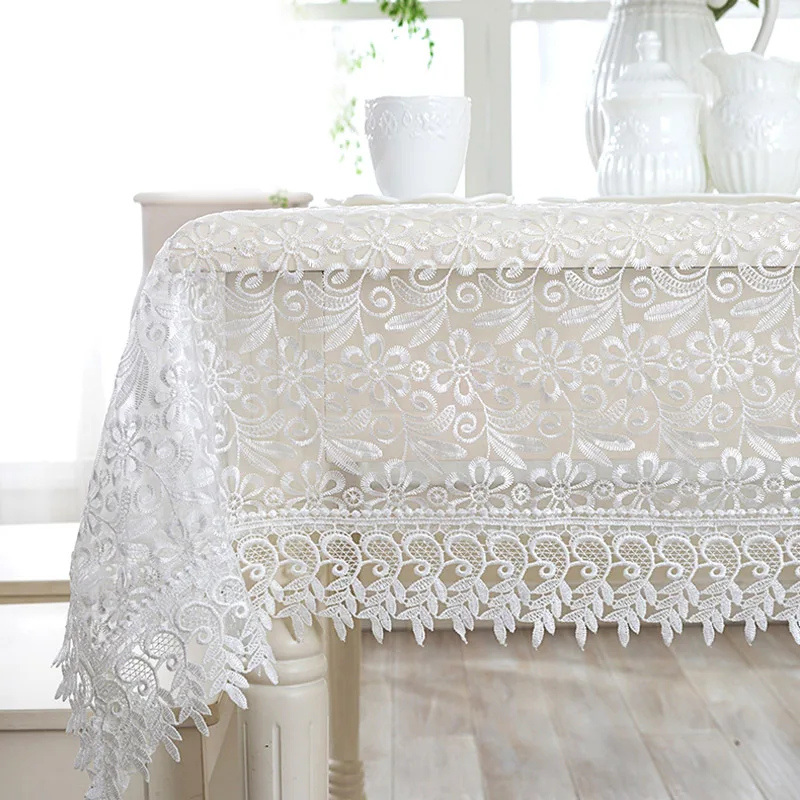 White Lace Table Cloth Wedding Decor Translucent Table Cloth Embroidered Tablecloth Tea Table cover Dinning Floral Tablecloth