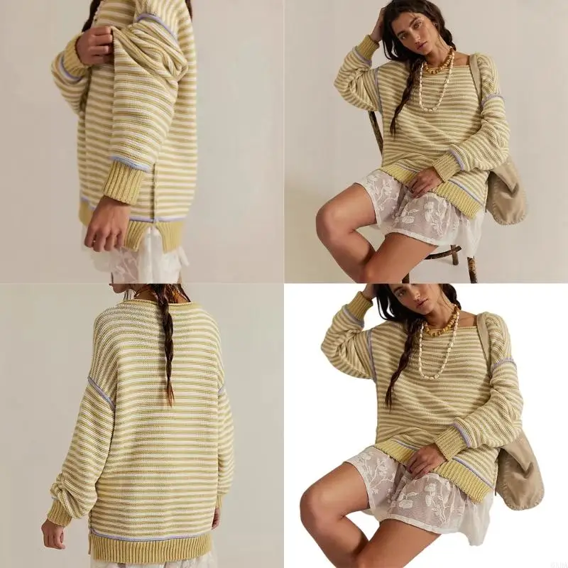 

Женские повседневные свитера с длинными рукавами и воротником-стойкой, пуловер в полоску, зимний теплый вязаный свитер, джемпер,