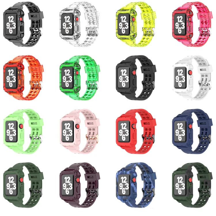 Silicone Strap +case for Apple Watch Band Series 6 SE 5 4 3 Transparent for Iwatch 6 5 bracelet 38mm 40mm 42mm 44mm accessories