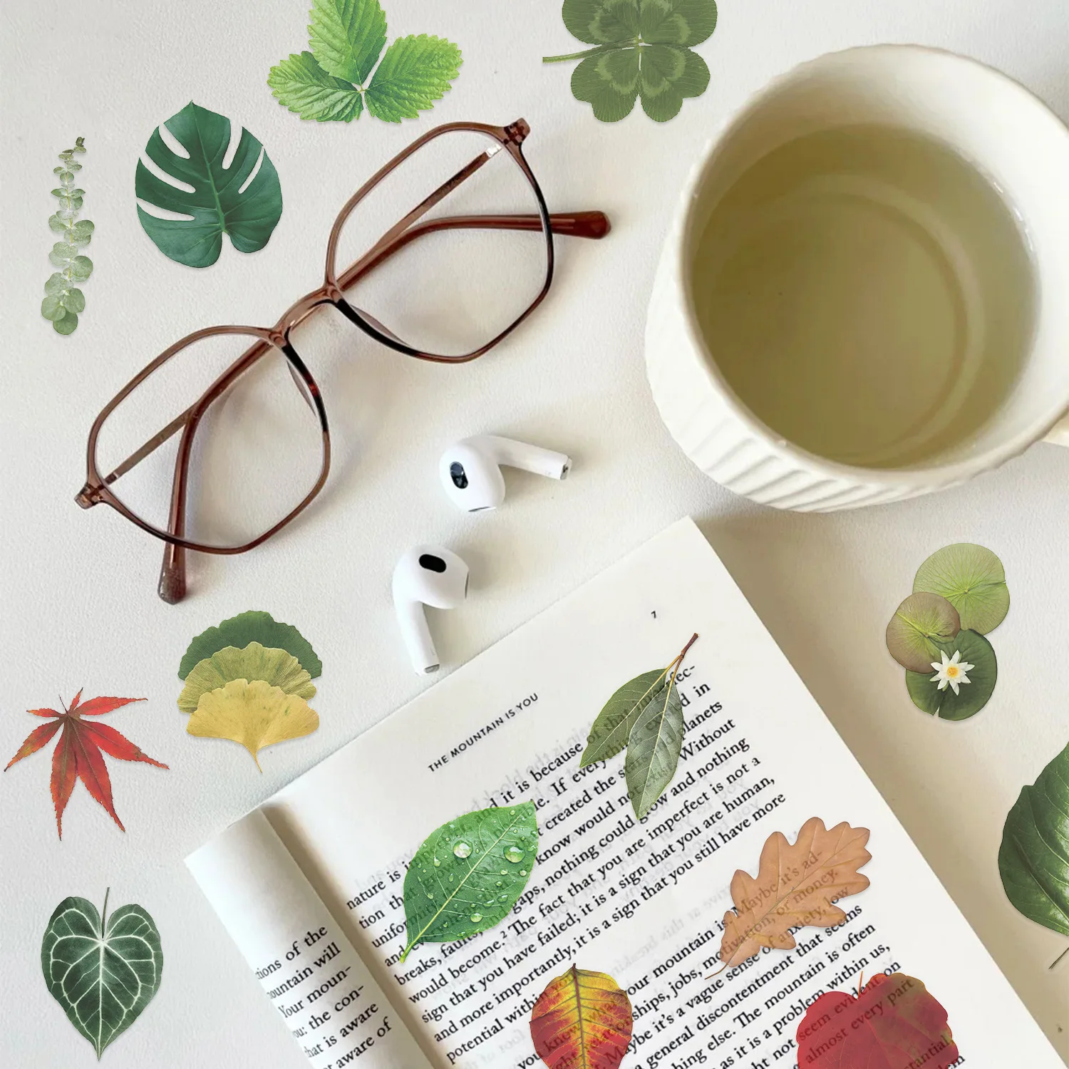 50PCS Transparent Tree Green Leaf Sticker Waterproof Decorative Guitar Notebook Stationery PVC Sticker