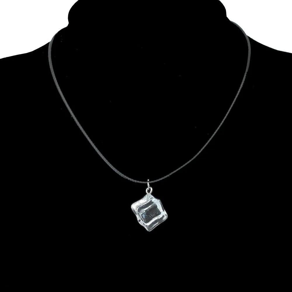 Punk Transparent Ice Cube Pendant Necklace for Women 45+5cm PU Leather Wax Line Clavicle Collar Fashion Jewelry Gift Wholesale