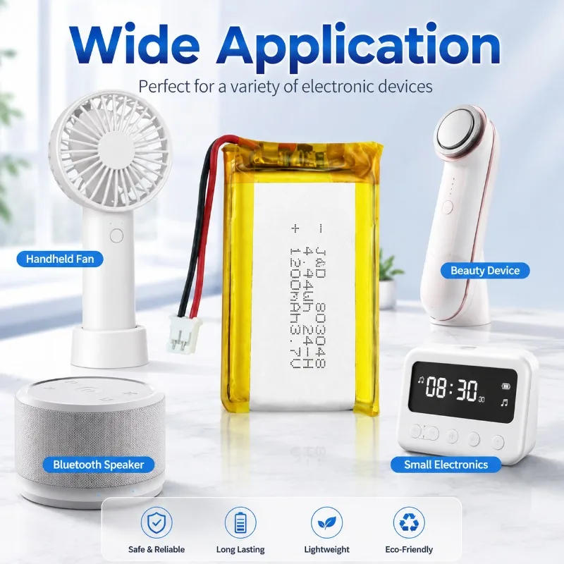 803048 Polymer Li-ion Battery 3.7V1200mAh Rechargeable Battery for Portable Fan Beauty Device Long battery lifeBluetooth Speaker