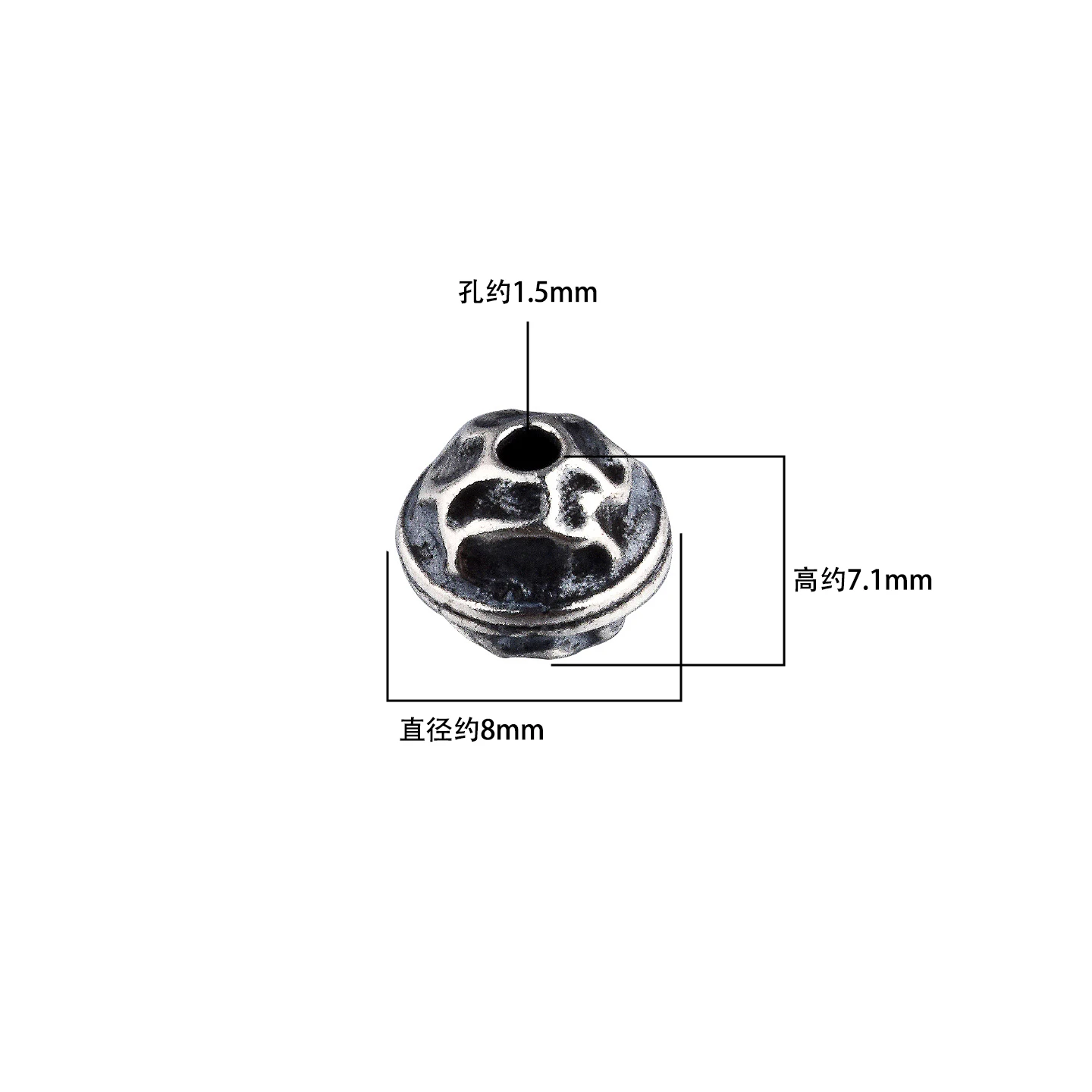 S925 sterling silver retro concave-convex crater planet bead handmade DIY braided rope bracelet accessories