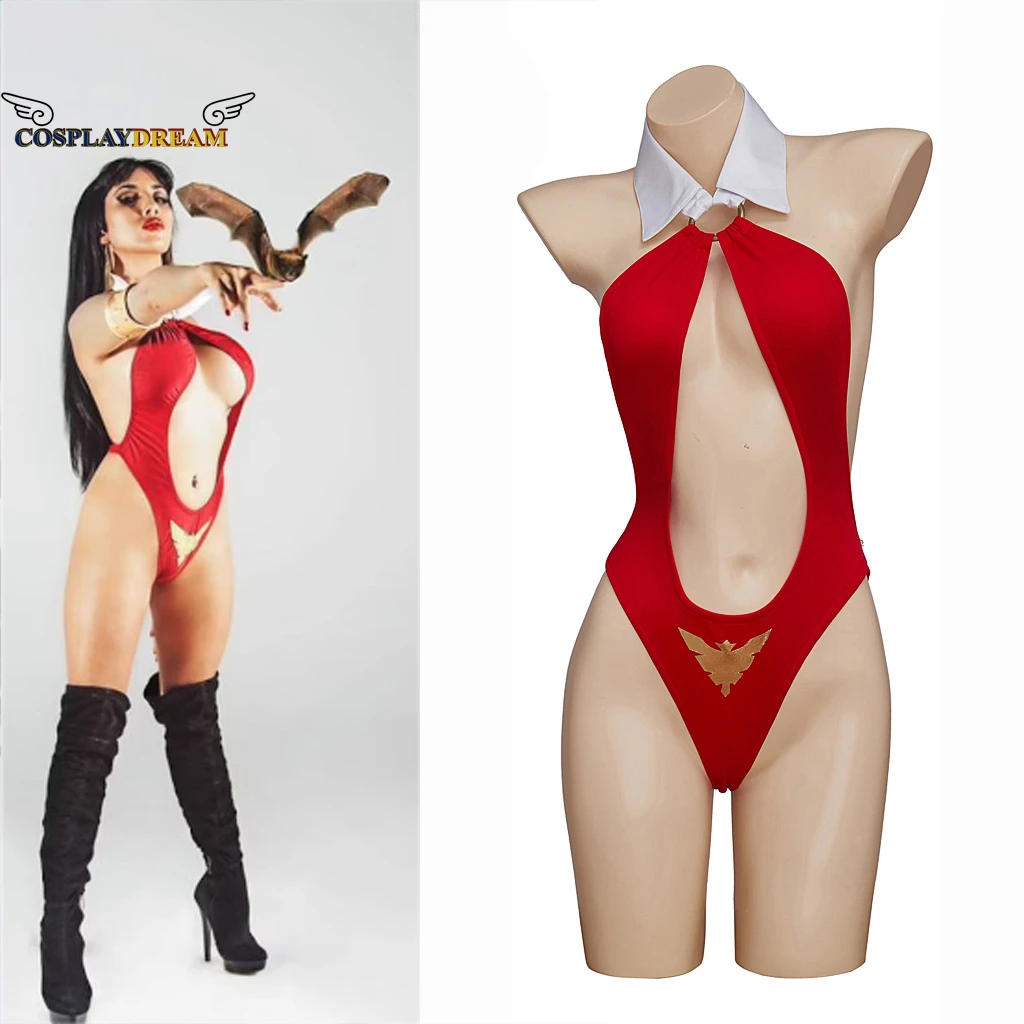 Anime Vampirella Cosplay Costume Sexy Hollow Backless Jumpsuit Lingerie Uniform The Vampire Queen of Hell Costume Red Devil Suit