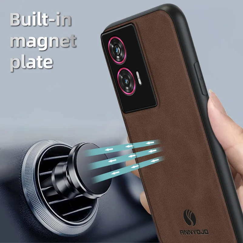 Matte Plain Leather Case For Moto Edge 50 Fusion Edge50 Ultra 50 Pro EDGE 40 Neo Edge 2023 Built-in Metal Car Mount Holder Cover