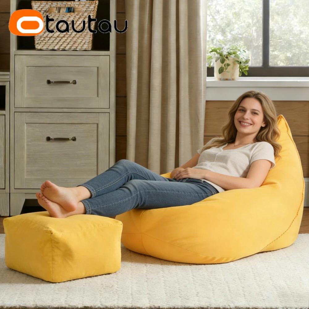OTAUTAU Bean Bag Lounger Cover Soft Cotton Pouf Ottoman Chaise Lounge Beanbag Cover SF609【No Filler!Please Buy Filler Yourself!】