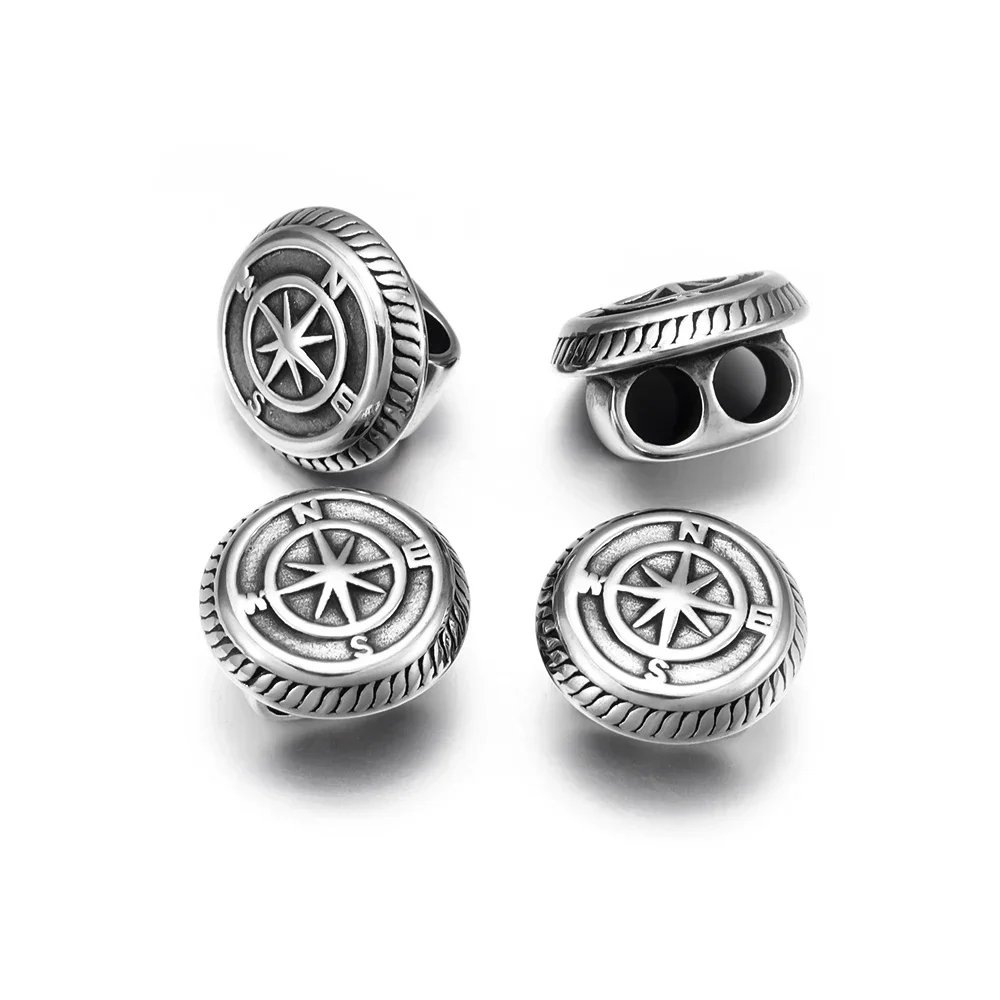 Stainless Steel Slider Beads Compass Blacken Two Hole 5mm Slide Charms for Bracelet Supplies Jewelry Making DIY Accessories