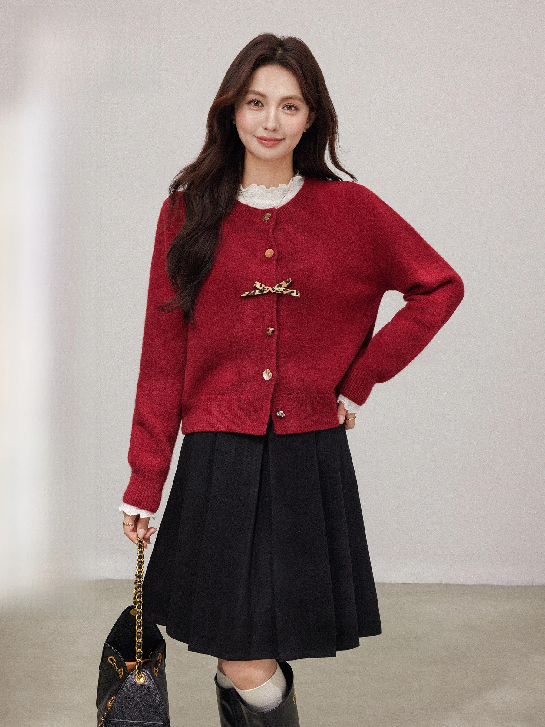 

Soft Cozy Bean Red Knitted Sweater Coat Women's Autumn Winter Cisas Korean Sle Lazy Faion Knot Long Sve