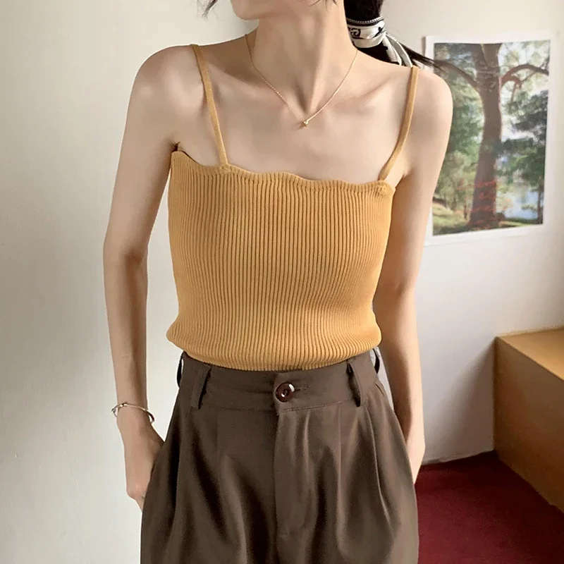 Koreanisches Einfaches Inneres Schichtungs-Tanktop, Lässiges Alltags-Top, Retro Koreanischer Stil, Gestricktes Damen-Camisole, Sommer 2026 Ärmelloses Slim-Fit-Oberteil – Detail 5
