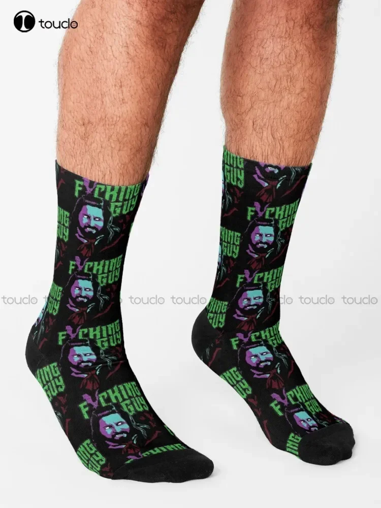 Fricking Guy Socks What We Do In The Shadows ホワイト サッカー ソックス メンズ ストリート スケートボード ソックス カスタム ギフト ストリート スケートボード ソックス