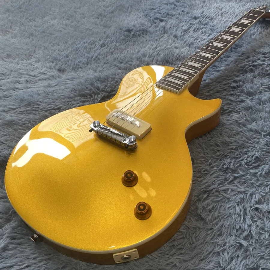 High quality electric guitar, gold finish, rosewood fingerboard, chrome hardware, 1 P90 pickup, free shipping