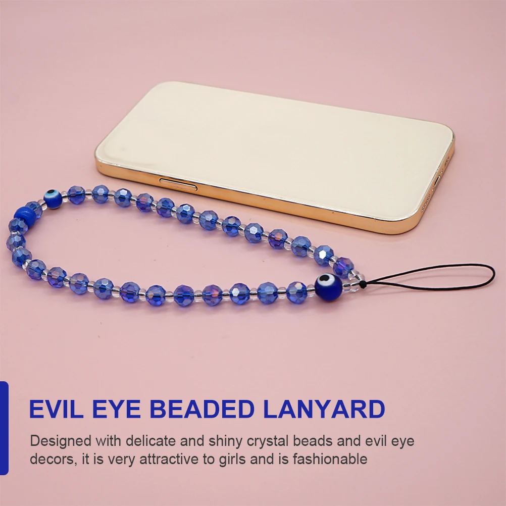 Kristall-Handy-Lanyard mit bösem Blick und Perlen für Anti-Verlust-Schutz, zum Aufhängen des Telefons, Charm-Gurt für Kamera, USB-Schlüsselanhänger, Dekoration