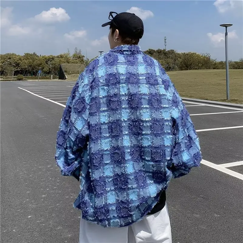 Plaid Jackets Fashion Handsome Popular American Style Sequined Pocket Hipster Spring Autumn Male Temperament Outerwear Daily