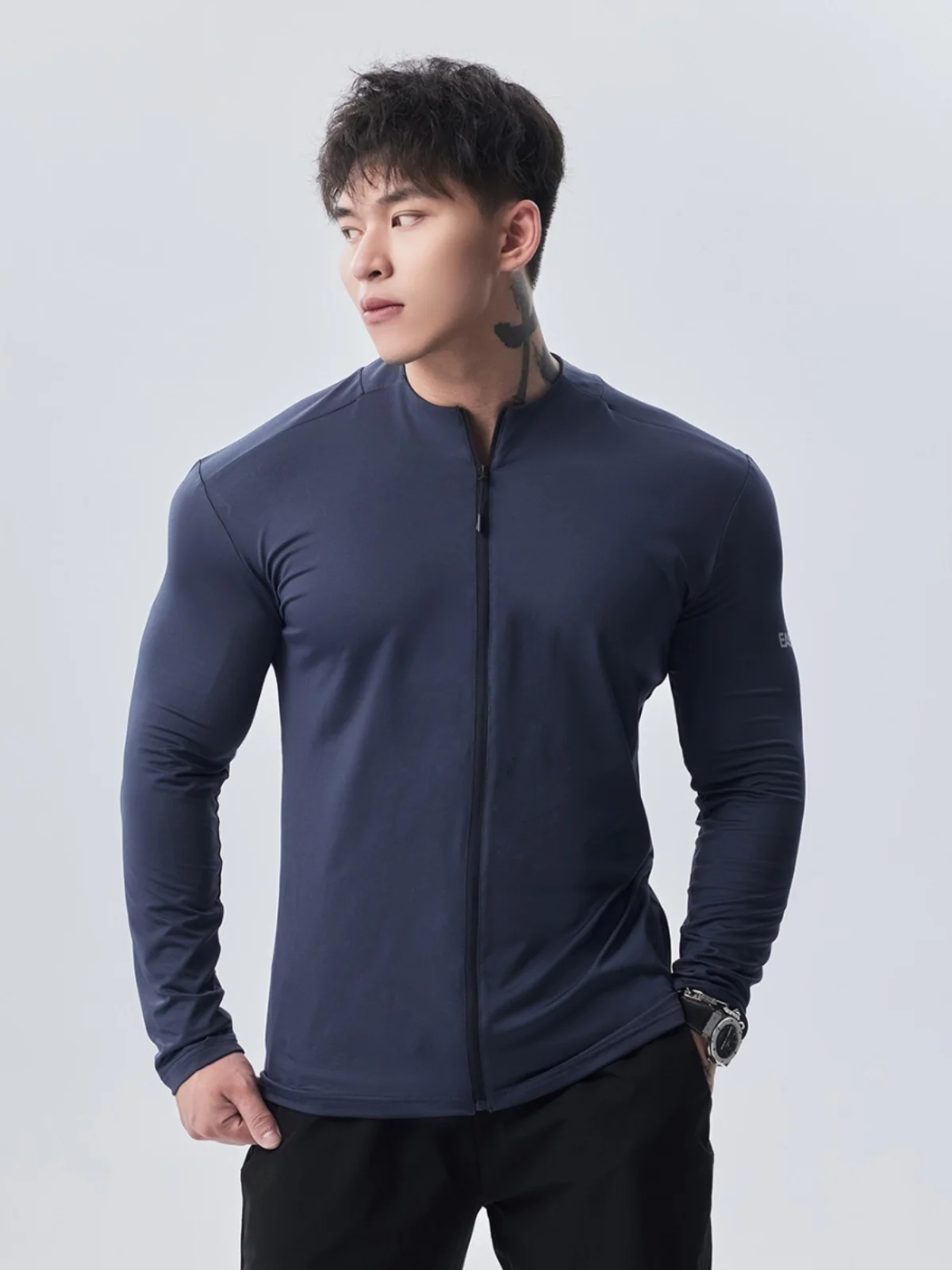 Men's Casual Long Sleeve Stand Collar Quick Dry Sports Jacket Fitness Training Clothes Outdoor Running Autumn Seasonal Wear