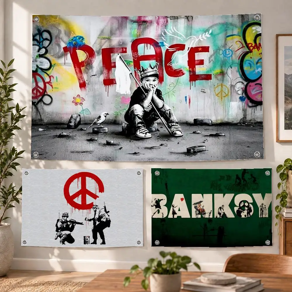 Art Street Banksy Flags Decorative Flag Banner Indoor Bedroom Dorm Gaming Room Wall Party Club Decor Fan Gift