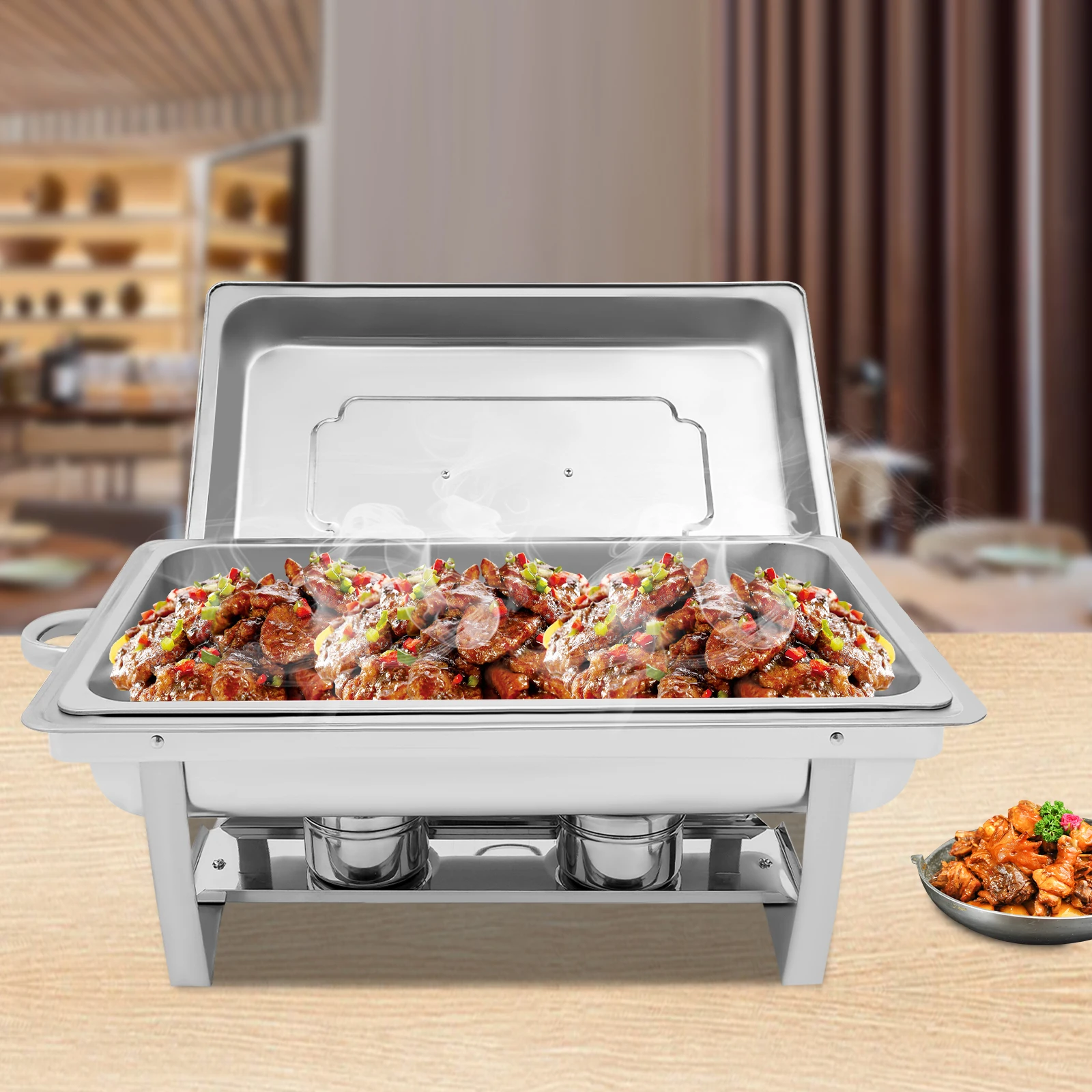 Speisenwärmer, Buffet-Server, Chafing Dish, 9 l, zusammenklappbar, Einzelgitter, Speiseherd, hält die Temperatur, Chafing Dish aus Edelstahl – Detail 4