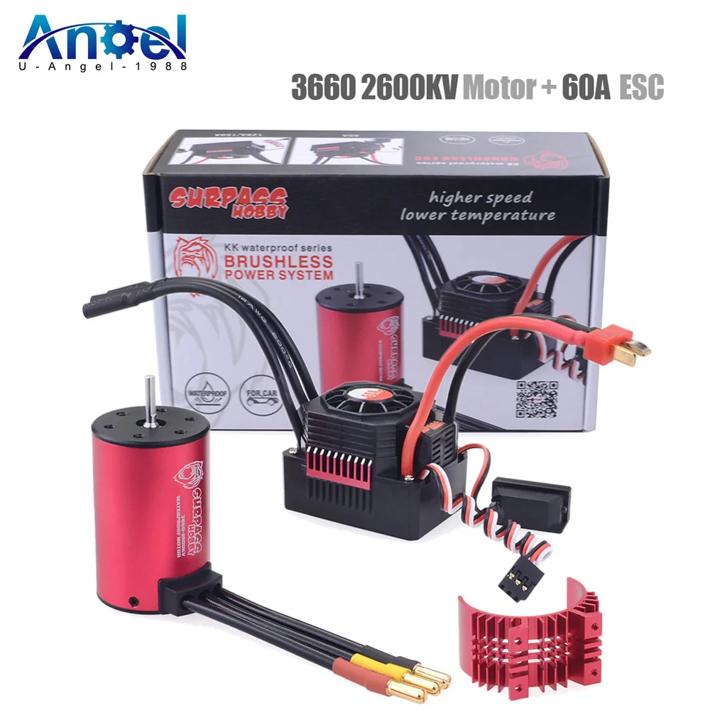 

Waterproof Combo 3660 2600KV 3500KV Brushless Motor w//Heat Sink 60A / 80A Brushless ESC for RC 1/8 Car