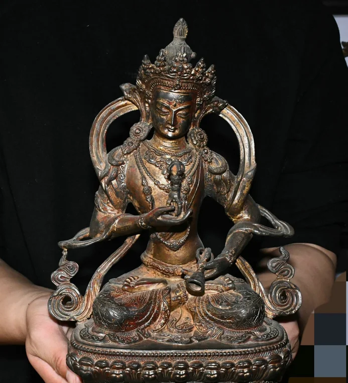12.2'' Old Tibet Pure Bronze Gilt Vajradhara Vajrabhairava Goddess Buddha Statue