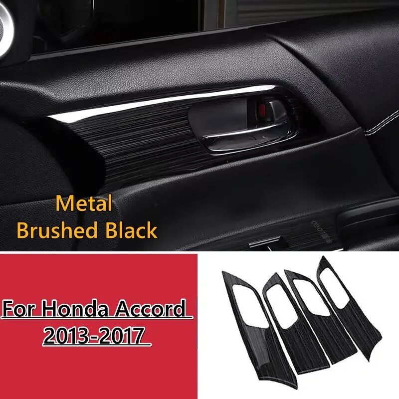 

Steel Brushed Black Inner Door Handle Panel Cover Trim For Honda Accord 13-17
