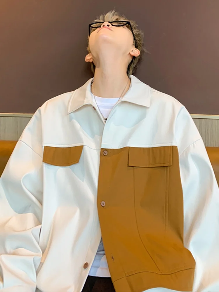 

Ретро-американская мужская рубашка с длинным рукавом, модная, в стиле пэчворк, рабочая одежда, молодежная, с пуговицами, не требующая глажки, повседневная рубашка