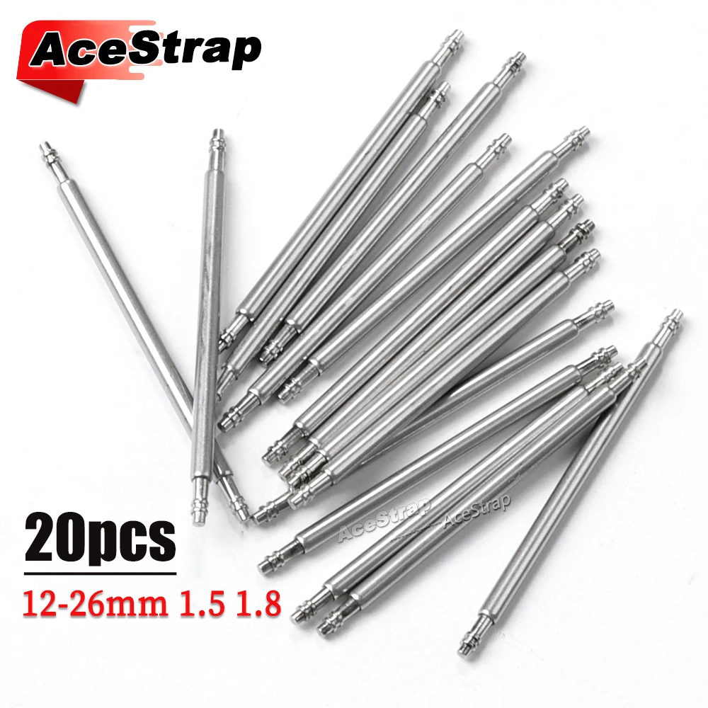 20 قطعة الفولاذ المقاوم للصدأ حزام (استيك) ساعة الربيع القضبان 1.5/1.8 مللي متر قطر ربط دبابيس أداة اكسسوارات 12/14/16/19/21/24/26 مللي متر 18 مللي متر 20 مللي متر 22 مللي متر