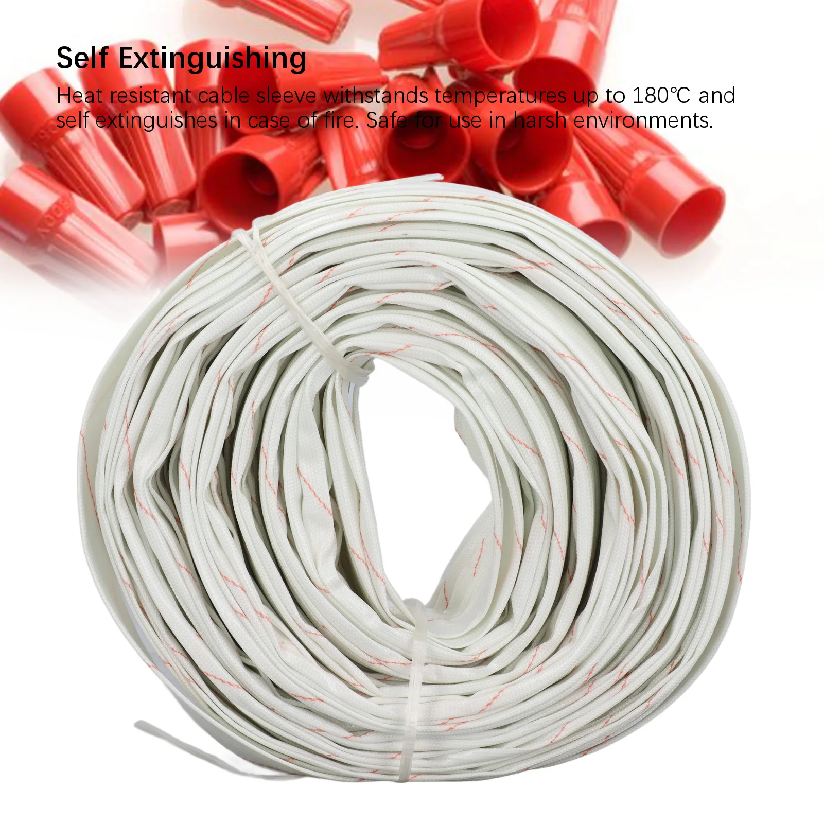 

High Temperature Braid Sleeve Glass Fiber PE Coating Flexible Insulated Cable Sleeve 100m Length 20mm Inner Diameter