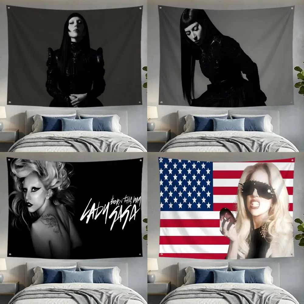 Singer Pop Lady Gaga Flags Lightweight no edging four rings hanging for indoor and outdoor decor